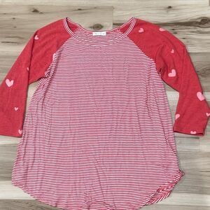 Reb & J. Stripes and Heart Long Sleeve Shirt Top Women’s Large